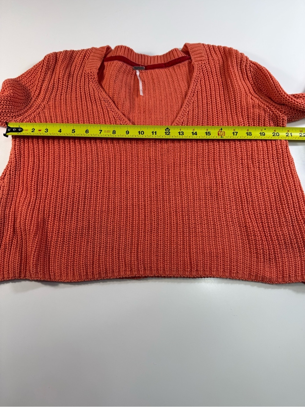 Free People 100% Cotton Coral V-Neck Bell Sleeve Sweater - Picture 3 of 7